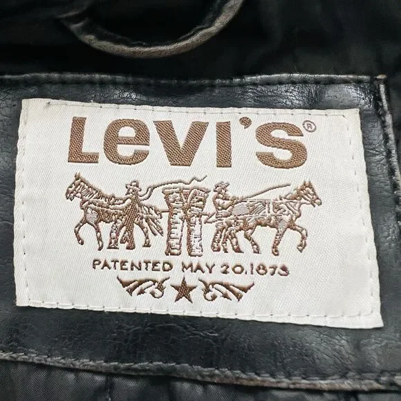 Authentic Levi's Espresso Brown Polyvinyl Thick Rugged Moto Jacket Mens XL Biker
